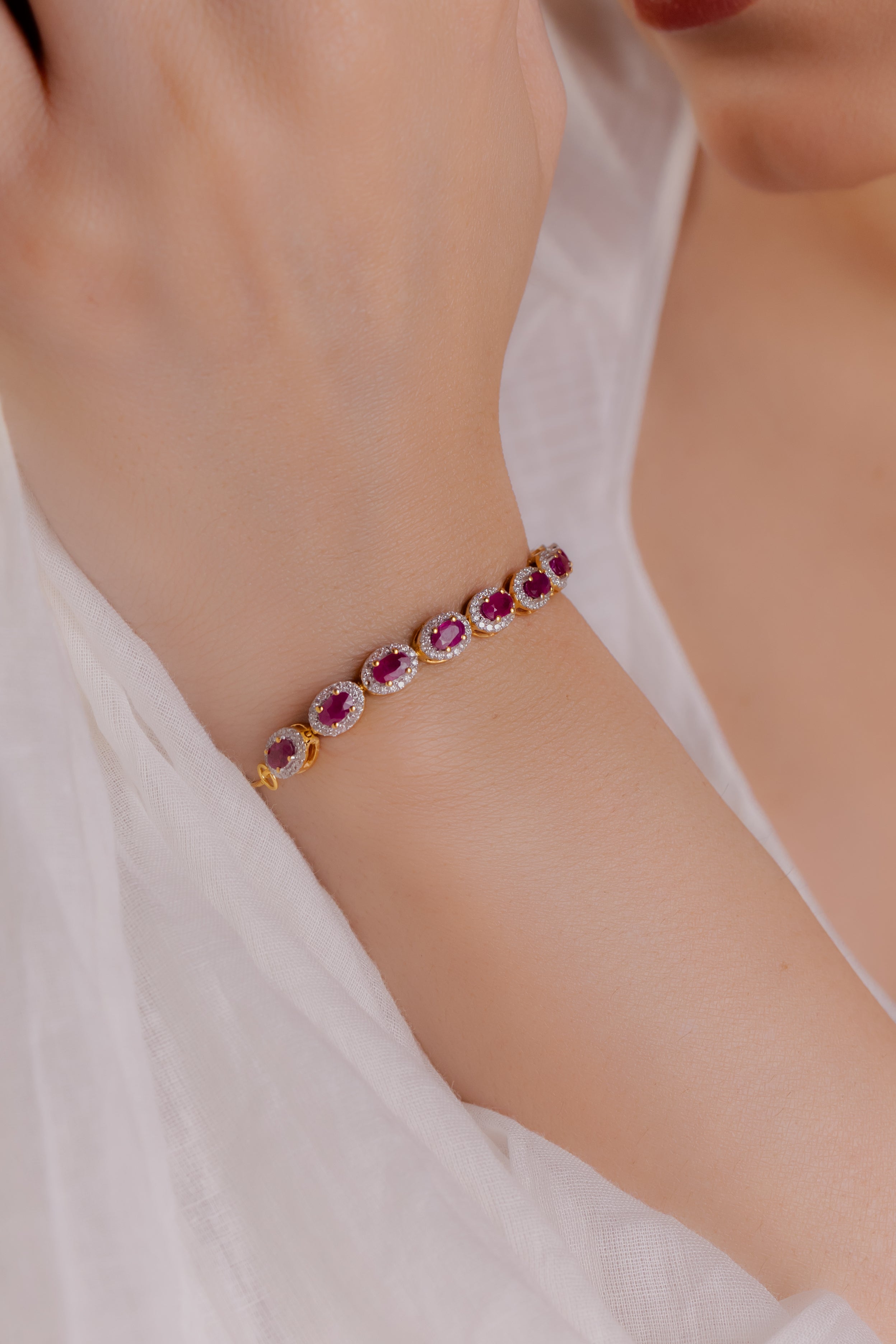 14k Gold Half Tennis Ruby Bracelet