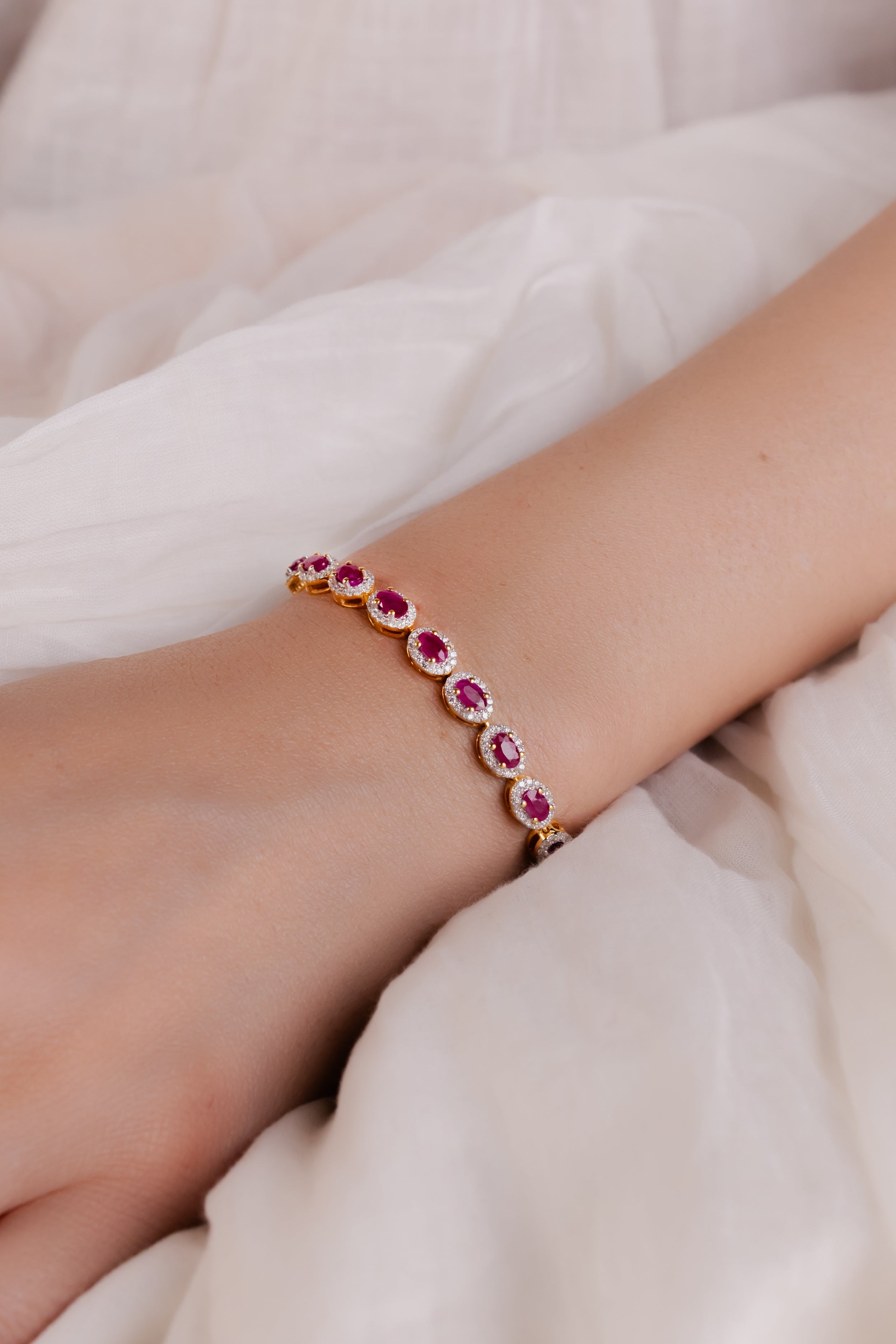 14k Gold Half Tennis Ruby Bracelet