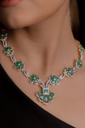 14k Gold Diamond and Emerald Floral Necklace