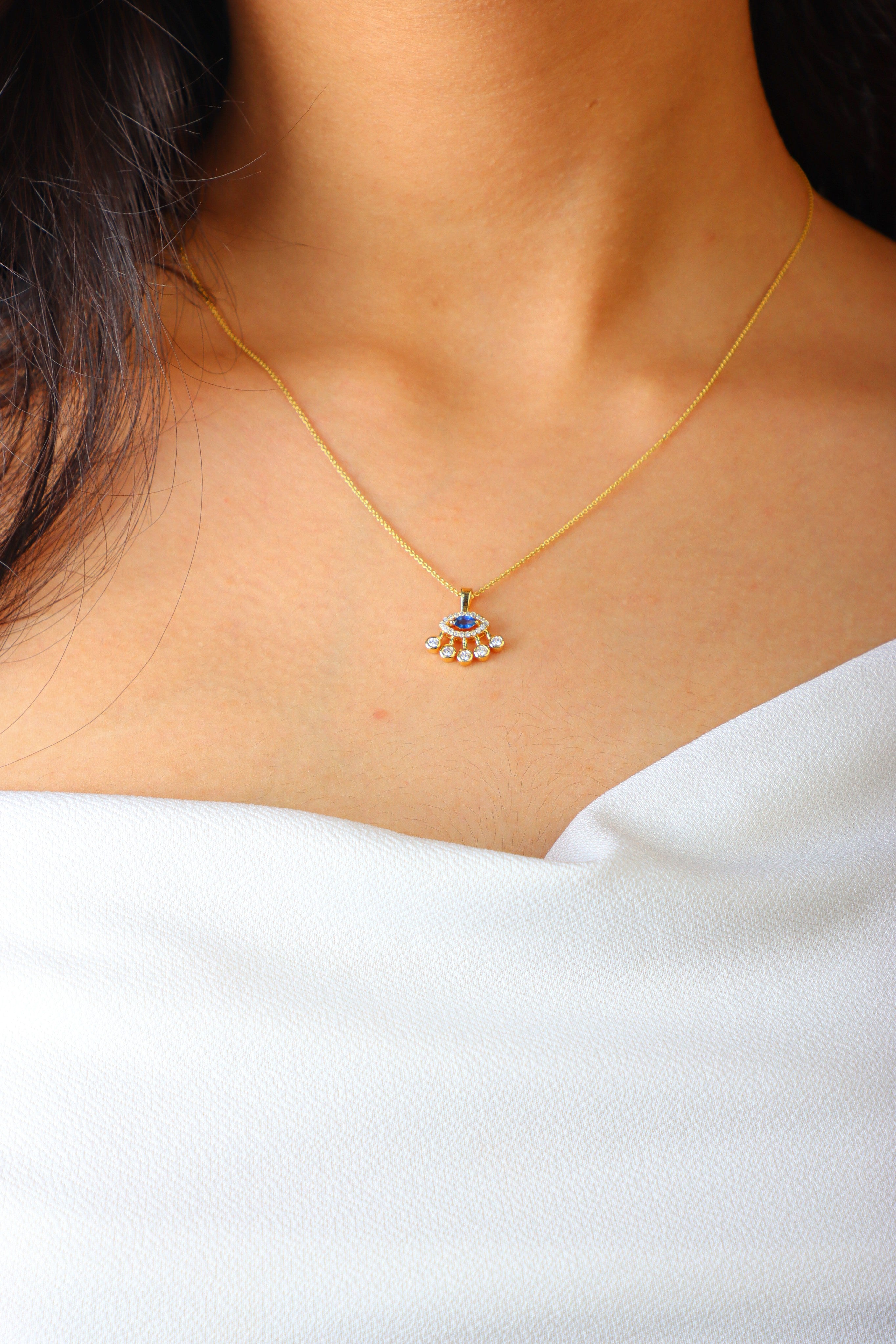 Blue Sapphire Evil Eye Pendant