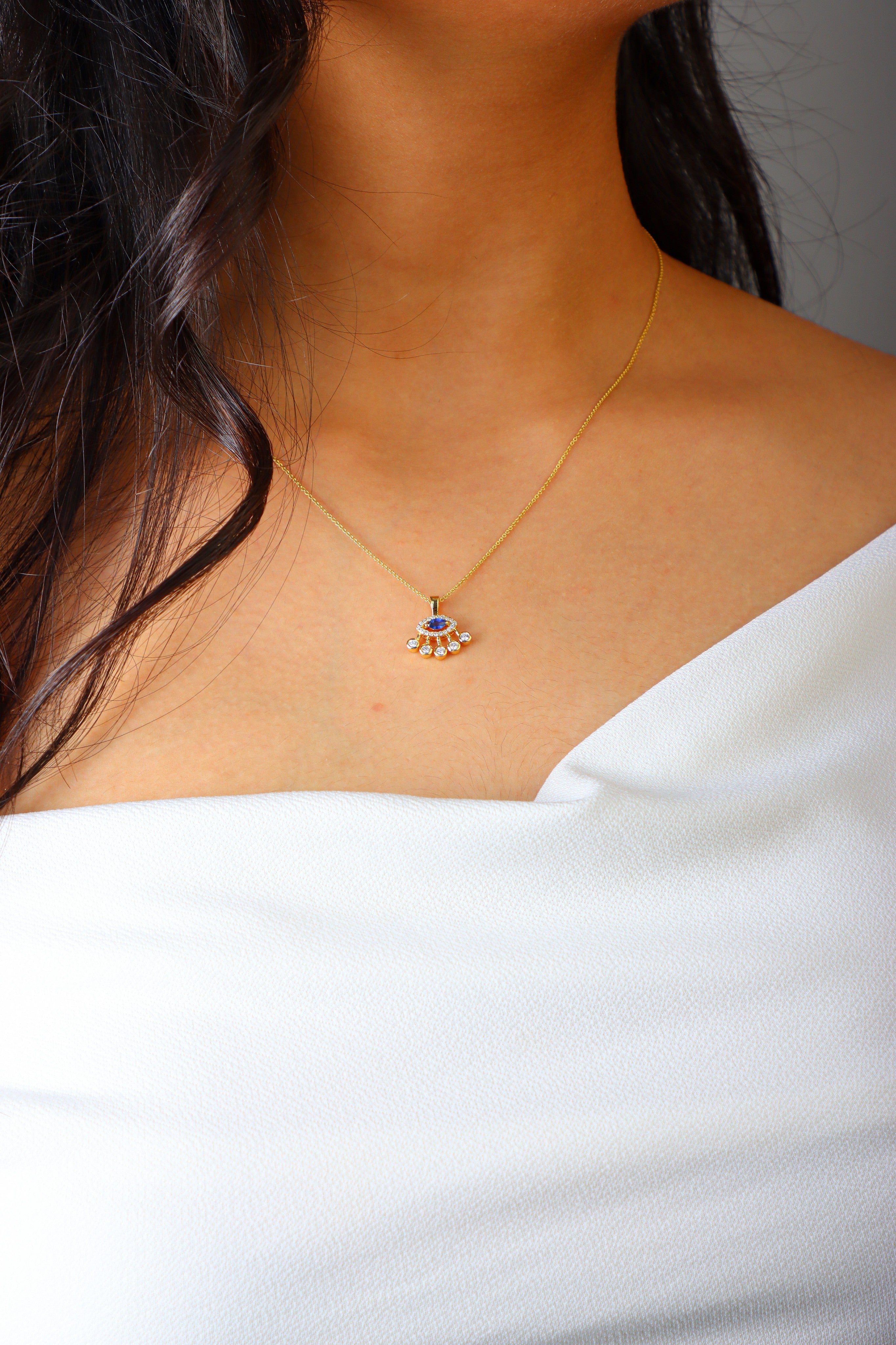 Blue Sapphire Evil Eye Pendant