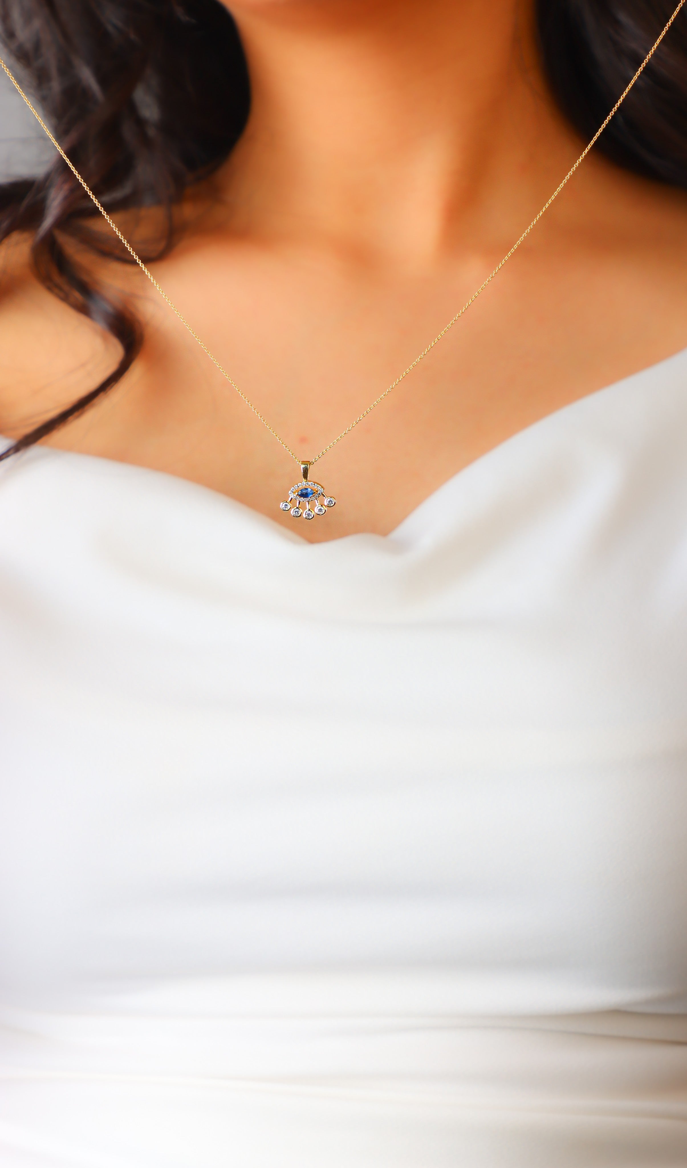 Blue Sapphire Evil Eye Pendant