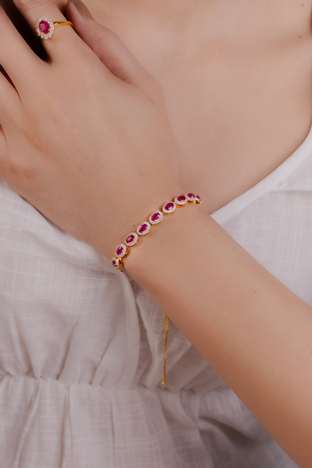 Halo Gemstone Half Tennis Bracelet