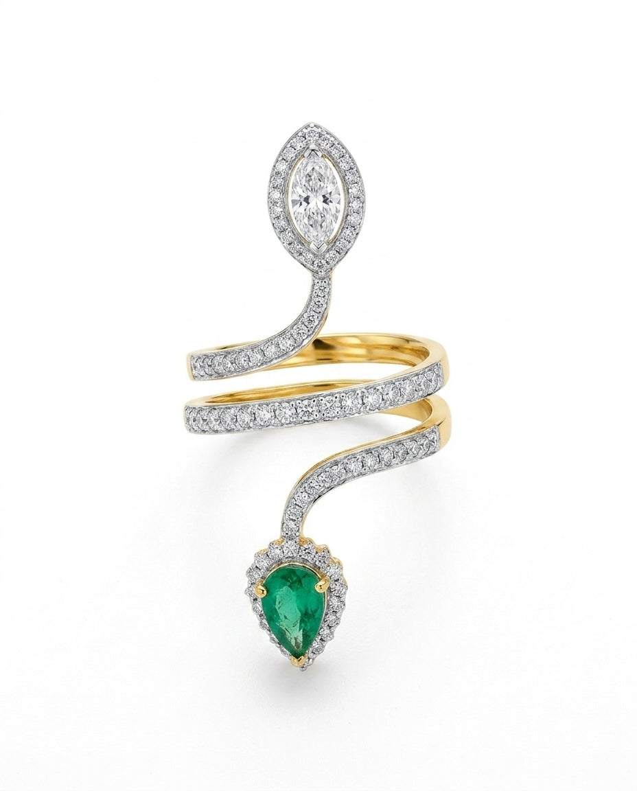 Serpentine Zambian Emerald Marquise Ring