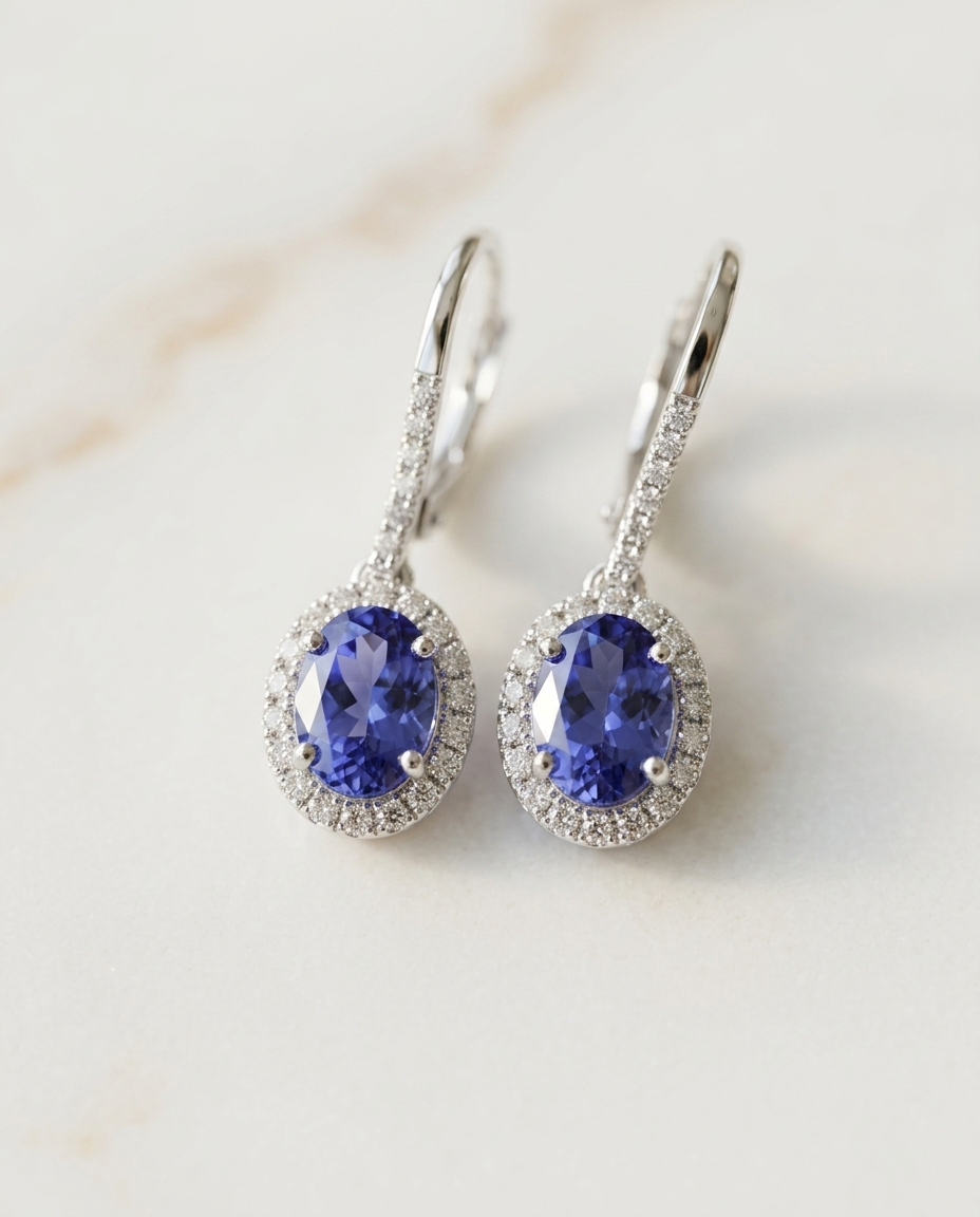 Tanzanite Halo Leverback Earring